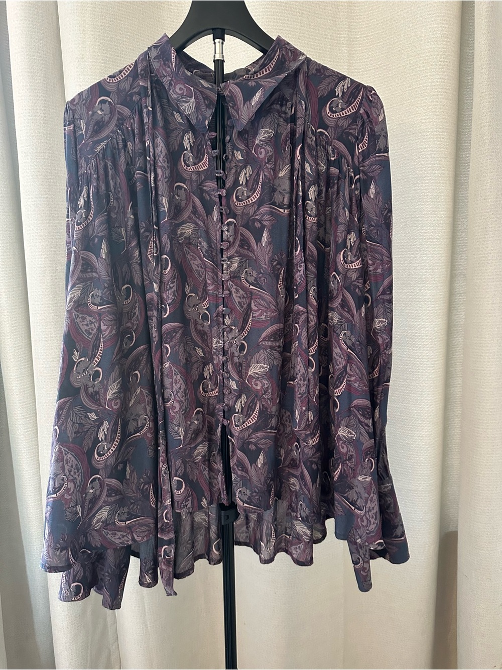 Free People Purple Paisley Button-Down Blouse